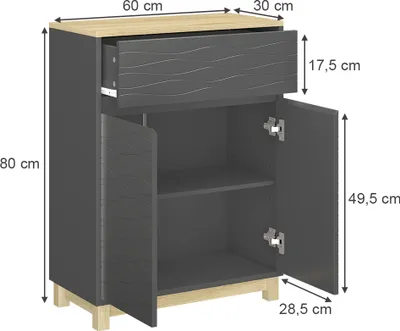 Obrázek produktu pro Midi skříňky  Vicco Livia Antracit 60 x 80 cm se zásuvkou, Model 50149