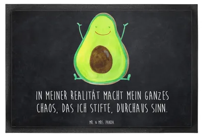 Produktbild von Mr. & Mrs. Panda Sauberlaufmatte Avocado Glücklich 60 x 90 cm - Kreidetafel - Geschenk, Chaos, Chaotisch, fußmatte, Fussmatte, Fußabtreter, Schmutzfangmatte, Freude