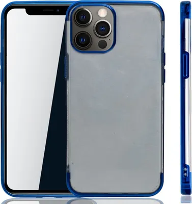 Immagine prodotto di Custodia trasparente in silicone TPU per Apple iPhone 12 Pro Max, colore blu. Copertura protettiva posteriore