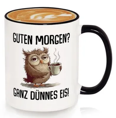 Produktbild von Kaffeetasse mit Eule und Spruch 330 ml Keramik spülmaschinenfest mikrowellengeeignet