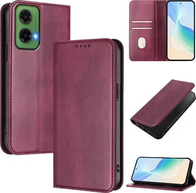 Immagine prodotto di Custodia per Motorola Moto G35, custodia in pelle vintage con protezione RFID, slot per schede, supporto Rosso
