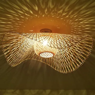 Productafbeelding van Retro plafondlamp voor woonkamer, decoratief, gemaakt van natuurlijk bamboe en rotan. E27 fitting. Handgeweven plafondlamp voor eetkamer, slaapkamer, café, hanglamp voor keuken, gang. Diameter: 100 cm