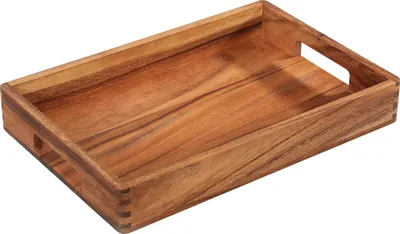 Serviertablett aus Acaciaholz, 42×28×6 cm, mit Griffen