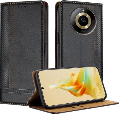 Obrázek produktu pro Pouzdro na mobilní telefon pro Realme 11 4G kožené flipové ochranné pouzdro s funkcí stojánku černé