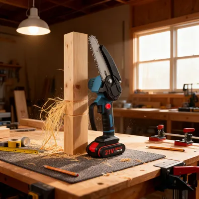 Produktbild von Mini Kettensäge mit Akku, 6 Zoll Akku kettensäge mit 800W Bürstenloser Motor und 2*2000mAh Akkus, Handkettensäge Akku für Gartenscheren  Holzschneiden