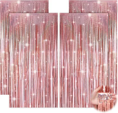 Imagen del producto de Cortina Lametta rosa dorado - Juego de 4 unidades - Cortina con brillo - Decoración para fiestas