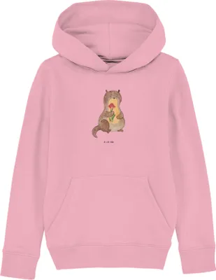 Produktbild von Mr. & Mrs. Panda Kinderpullover Otter Blumenstrauß 7-8 Jahre (122/128) - Baumwolle Pink - Geschenk, Sweater, Hoodie, Kapuzenpulli, Seeotter, Sweatshirt, Kapuzenpullover, Süß
