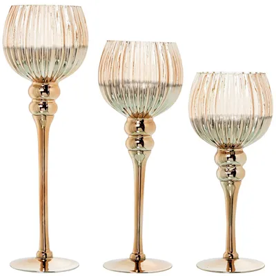 Dekorative Glasvasen, 3er-Set, Gold, 13x13x30 cm