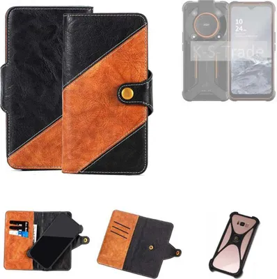 Produktbild von K-S-Trade Handyhülle Schutzhülle Bookstyle Case Wallet-Case kompatibel mit AGM Glory SE Handy Cover Bumper Klapphülle schwarz hellbraun 1x