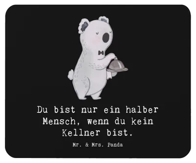 Produktbild von Mr. & Mrs. Panda Mauspad Kellner Herz - Schwarz - Geschenk, Ausbildung, Mouse Pad, Restaurant, pc mausunterlage, laptop, Spruch, Mousepad, mousematte, Lustig