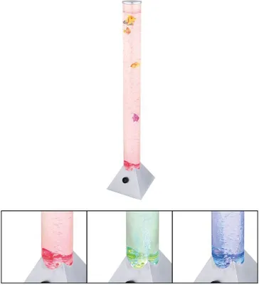 Obrázek produktu pro Globo Lighting stojací lampa plast stříbrné barvy, čirý plast, černý PVC kabel, kolébkový spínač na kabelu, RGB měnič barev, včetně 5 rybiček, 3,5 l. Obsah vodydxŠxV: 190x190x900mm, délka kabelu 1800mm, včetně RGB LED 0,06W 230V, výkon 4lm