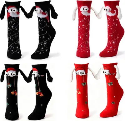 Produktbild von 4 Paar Lustige Weihnachtssocken Damen Herren Mit Magnetarmen Hand in Hand, Weihnachtsgeschenke Für Frauen Männer, Komfortable Socken 36-44