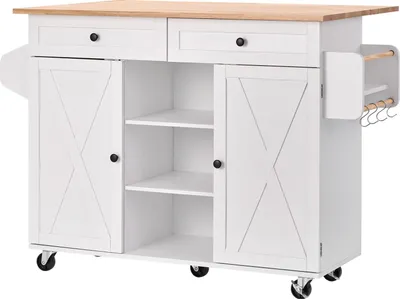 Produktbild von SucceBuy 132 cm großer Küchenwagen mit Stauraum, Klappplatte und Schublade