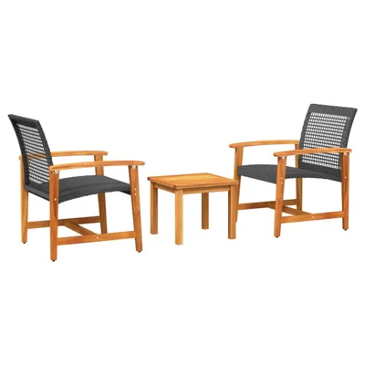 Produktbild von vidaXL 3-tlg. Bistro-Set Schwarz Poly Rattan und Akazienholz