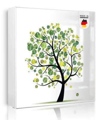 Produktbild von banjado Schlüsselkasten aus Metall, 30x30cm groß mit 32 Haken, als Magnettafel nutzbar, Korpus weiß, Anschlag rechts, Laubzauberbaum [SKGW1 10347]