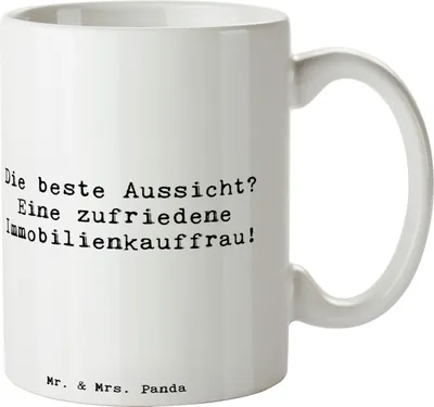 Produktbild von Mr. & Mrs. Panda Teetasse Spruch Immobilienkauffrau Freude - Weiß - Geschenk, Geschenktasse, Tasse, Mietrecht, Berufsleben, zufriedene, Kaffeebecher, Berufe, Kaffeetasse