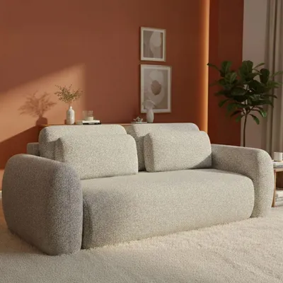 Immagine prodotto di Sessame - Divano Letto 3 Posti, 266x121 cm Beige, Contenitore