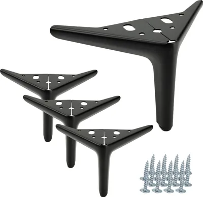 Obrázek produktu pro Elegantní černé matné nábytkové nohy, výška 12 cm, 4 kusy - Vysoce kvalitní kovová konstrukce s ochranou podlahy a moderním designem.