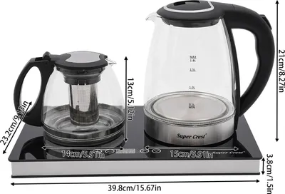 Obrázek produktu pro Elektrická varná konvice a čajovar – dvojitý design – 1800 W – 1,8 l + 1,0 l – nerezová ocel a sklo – současná příprava vody a čaje