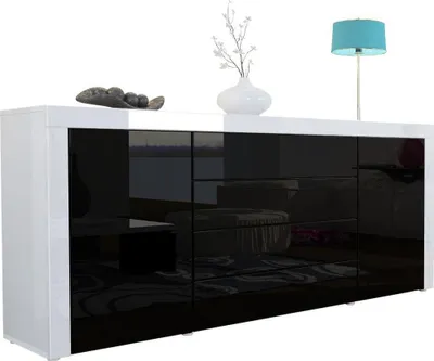 Produktbild von Vladon Sideboard Kommode La Paz,  Germany, Korpus in Weiß Hochglanz / Front in Schwarz Hochglanz mit Rahmen in Weiß Hochglanz