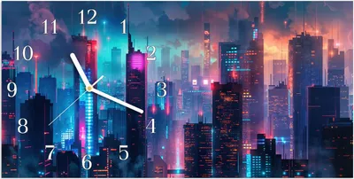 Produktbild von Wanduhr aus Glas mit Motiv Zukunftsstadt- 60 x 30 cm - inkl. Aufhängesystem