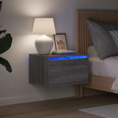Produktbild von vidaXL Wand-Nachttische mit LED-Leuchten 2 Stk. Grau Sonoma