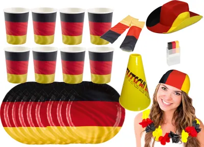 Produktbild von Amscan - Großes Deutschland Fan-Set (23-teilig) EM WM anfeuern schwarz rot gold