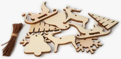 Produktbild von Holz-Weihnachtsdekoration Medium – Set mit 20 Ornamenten