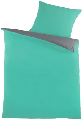 Produktbild von Wende Bettwäsche 100% Baumwolle, Renforce, 135x200 + 80x80cm petrolgrün grau