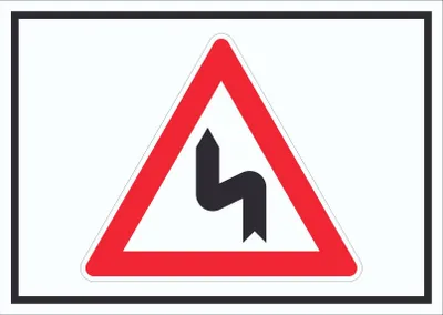 Produktbild von Schild Achtung Doppelkurve links Symbol A2 Rückseite selbstklebend