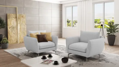 Produktbild von S-STYLE MÖBEL - Modernes Sessel Frema mit Silber Metall Füßen aus Silber Luxusmicrofaser, B/T/H: 103 cm / 92 cm / 87 cm