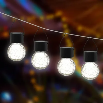 Produktbild von LED Solar Hängeleuchte CRACKLE - Bruchglas-Optik - warmweiße LED - H: 9cm - Sensor - 4 Stück