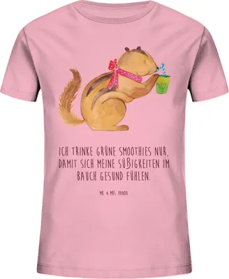 Produktbild von Mr. & Mrs. Panda Kleinkinder T-Shirt Eichhörnchen Smoothie 7-8 Jahre (122/128) - Baumwolle Pink - Geschenk, Kinder-T-Shirt, Öko Kinder, Diät, Green Smoothies, Teenager