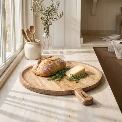 Produktbild von Großes Holzbrett Schneidbrett Küchenbretter Pizzabrett Präsentation XL 40 cm Ø