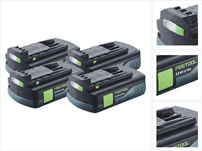 Produktbild von Festool Akku Set 4x BP 18 Li 3,0 C Akku 18 V 3,0 Ah / 3000 mAh Li-Ion ( 4x 577658 ) mit Ladestandanzeige