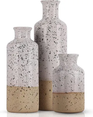 Produktbild von Unyqoos® Keramikvase-Set (3 Stück), gesprenkelt beige-weiß, 100% Keramik, Maße H 25/19/12,5 cm – Deko‑Vasen für Wohnzimmer, Tisch & Flur