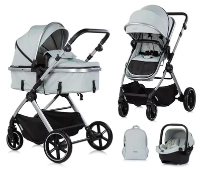 Produktbild von Chipolino Kombikinderwagen Pearl 3 in 1 umbaubar Babyschale Wickeltasche Fußsack grün