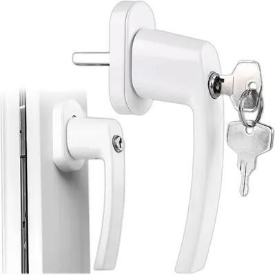 Produktbild von Fenstergriff weiß, Aluminium, abschließbar mit Schlüssel und Druckknopf, für Kindersicherung