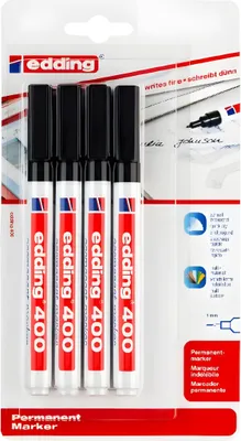 Produktbild von edding Permanentmarker 400 schwarz 1mm 4 Stück Blister