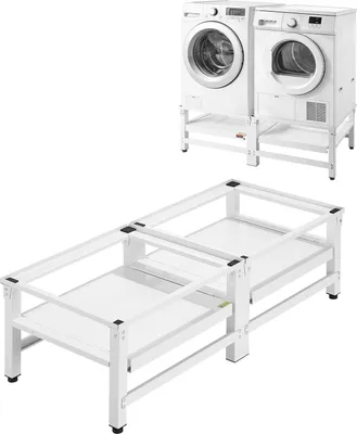 Immagine prodotto di SucceBuy Supporto per lavatrice alto 355 mm, rialzo con ripiano estraibile, portata fino a 318 kg, piedini antiscivolo, base per asciugatrice, universalmente adatto, bianco, confezione da 2 pezzi