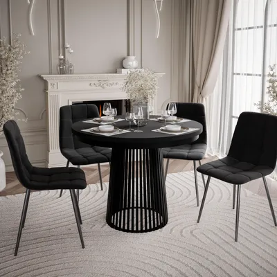 Produktbild von Esszimmer-Set ELYA-Tisch mit vier Stühlen aus schwarz