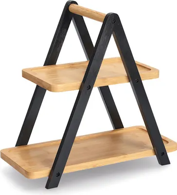 Immagine prodotto di Alzata da portata Zeller a 2 ripiani, bambù, 34x17x32 cm, nero/marrone