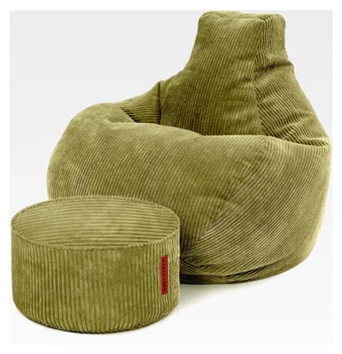 Produktbild von Sitzsack mit Hocker aus Cord - Sitzsäcke für Wohnzimmer und Schlafzimmer, Sitzsack-Sessel für Erwachsene in Grün
