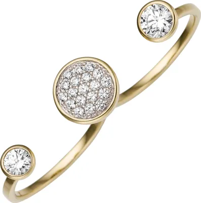 Produktbild von Gr. 56 Damen Zweifinger Ring 333 Gold Gelbgold 21 Zirkonia Goldring Zweifingerring
