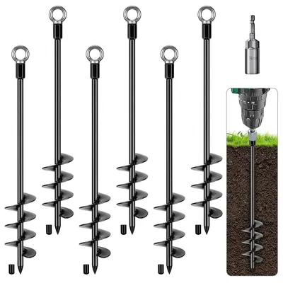 Obrázek produktu pro Zemní kotva - Kovová zemní kotva - 61 cm - Se šroubem - Sada 6 kusů - Černá