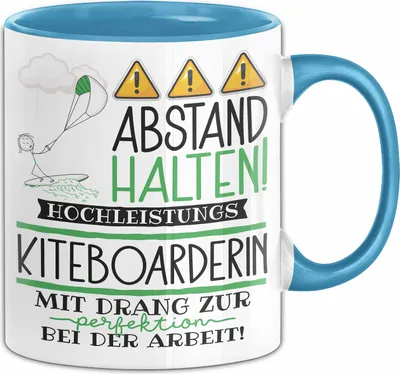 Produktbild von Kiteboarderin Tasse Geschenk Lustig Abstand Halten Hochleistungs-Kiteboarderin Mit Drang Zur Perfektion Bei Der Arbeit (Blau)