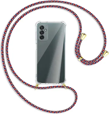 Produktbild von Handykette Backcover-Schutzhülle mit Band (Metall goldfarben) für Samsung Galaxy M23 - silber/blau/rot