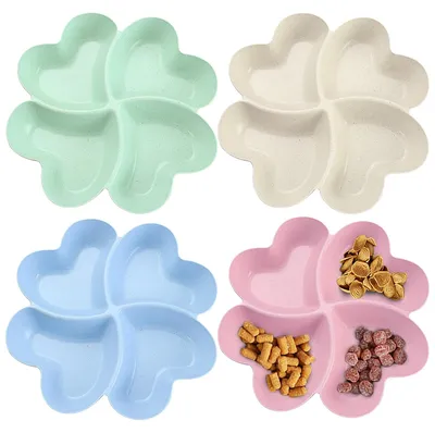 4er Set Snackbretter mit Fächern, Herzform, Kunststoff, 21,5 cm