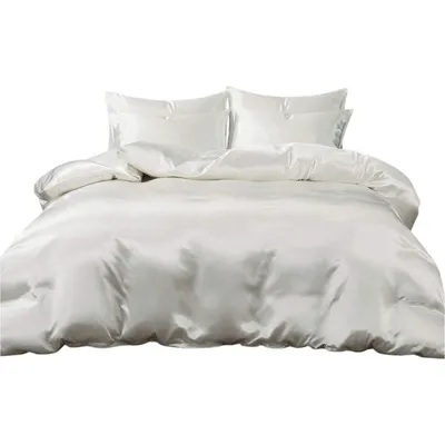 Produktbild von 3 Teilig Satin Bettwäsche Set,Sommerbettwäsche Set 200x200cm, mit 2 Kissenbezug, Weiß