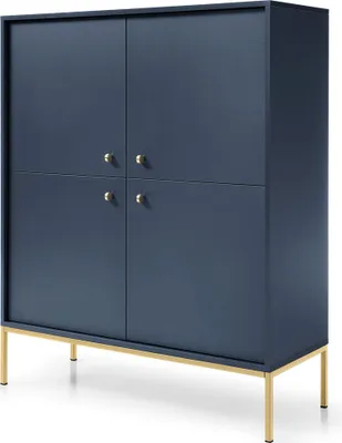 Produktbild von Masseno Kommode MONDO 104 cm Sideboard und 4 Türen für Wohnzimmer Schlafzimmer Modern 104x39x125 cm Blau / Blau